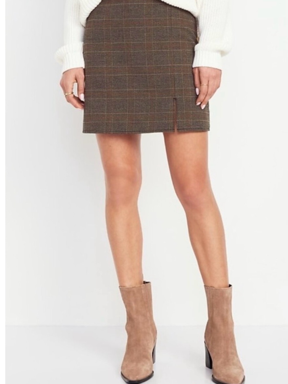 Old Navy Heritage Brown Check Mini Skirt with Side Slit